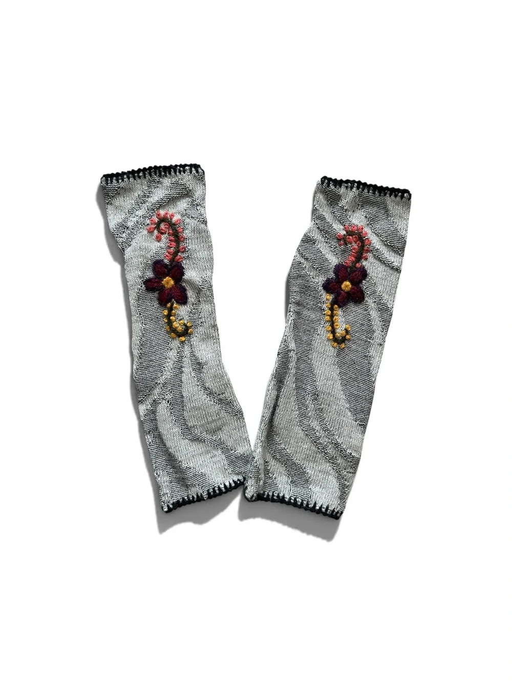 Handmade Vintage Gray Embroidered Floral Arm Warmers